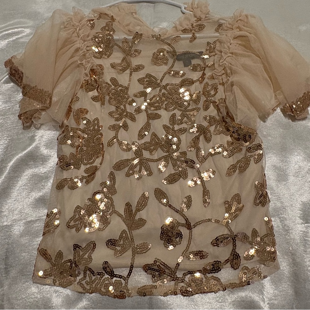 Marc New York Sequin Floral Beige Blouse